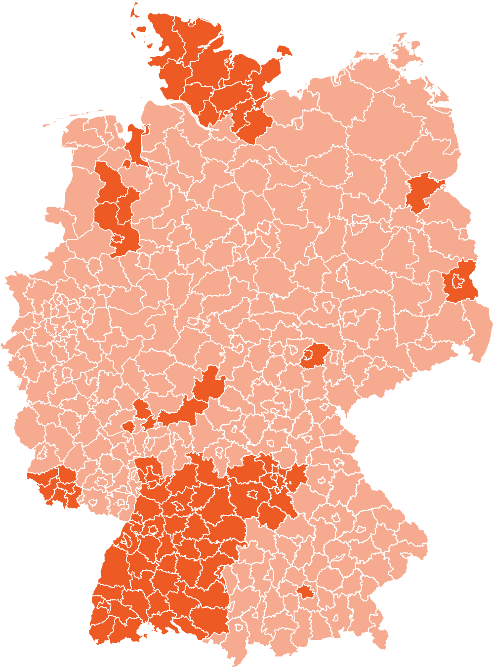 Landkarte Deutschland mit Landkreisen die mitmachen